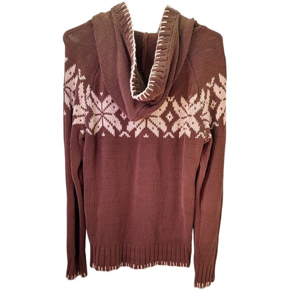 Relativity Brown Knit Snowflake Hoodie Sweater Size XL Nordic Preppy Boho Winter - Picture 4 of 6
